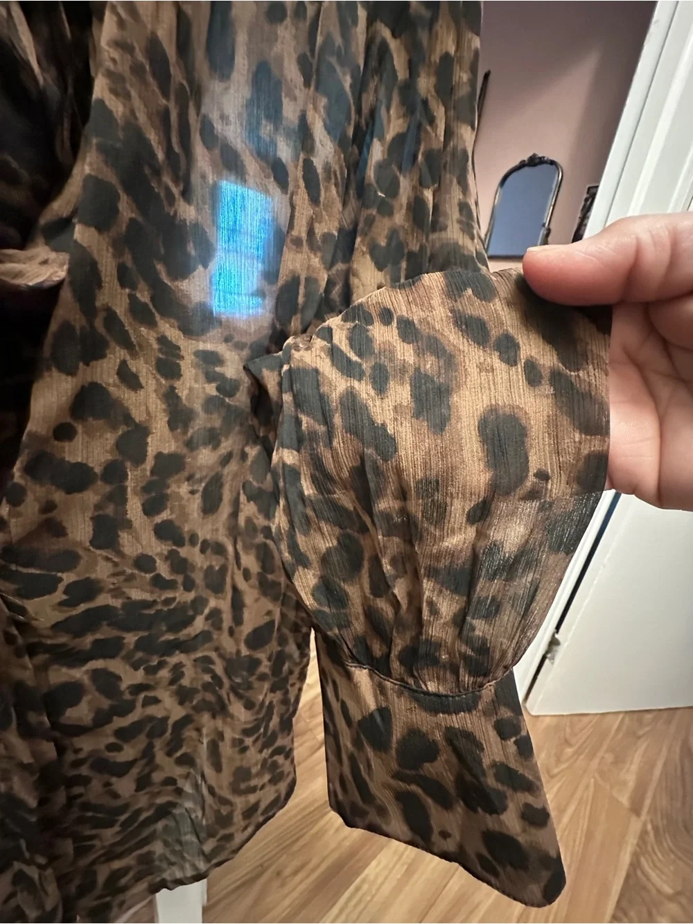 Sheer Leopard Print Button-Up Blouse - Picture 5 of 5
